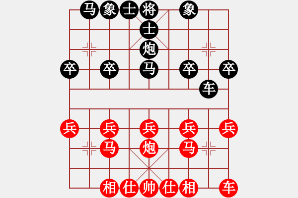 象棋棋譜圖片：順炮大兌子：雙馬奔槽車難守 - 步數(shù)：20 