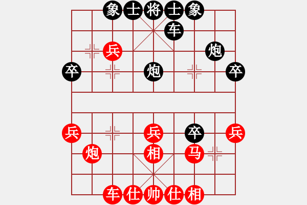 象棋棋譜圖片：痛苦的輪回(9級(jí))-和-她山之石(2段) 中炮過河車互進(jìn)七兵對(duì)屏風(fēng)馬左馬盤河 紅七路馬 - 步數(shù)：30 