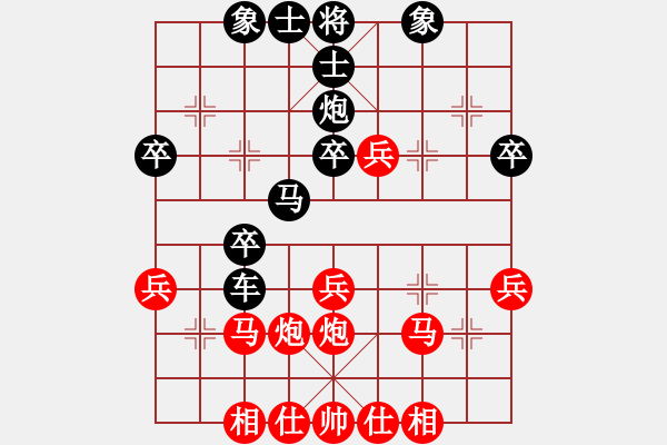 象棋棋譜圖片：馮國柱（業(yè)九二） 負(fù) 昆侖 C48 中炮過河車互進七兵對屏風(fēng)馬平炮兌車 紅仕角炮對黑退邊炮 - 步數(shù)：40 