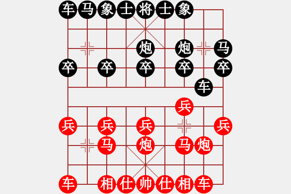 象棋棋譜圖片：仙人指路轉(zhuǎn)左中炮對卒底炮轉(zhuǎn)順炮 天地?zé)o憂(電神)-和-小喜子(9星) - 步數(shù)：10 