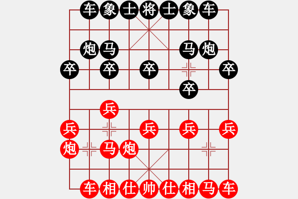 象棋棋谱图片：吴金永 红先和 朱晓虎 进兵局布局教材 - 步数：10 