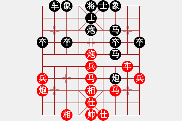 象棋棋譜圖片：中炮應(yīng)過(guò)宮炮正馬后補(bǔ)中炮（旋風(fēng)14層后勝巫師專業(yè)級(jí)） - 步數(shù)：30 