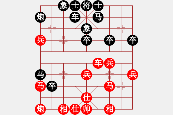 象棋棋譜圖片：東山一朱(至尊)-和-天天快樂(日帥)五七炮互進(jìn)三兵對(duì)屏風(fēng)馬邊卒右馬外盤河 紅左橫車對(duì)黑飛左象 - 步數(shù)：40 