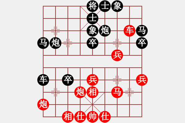 象棋棋譜圖片：C32后1 中炮過河車互進七兵對屏風馬-黑炮2進1紅車九進一型完 - 步數：40 