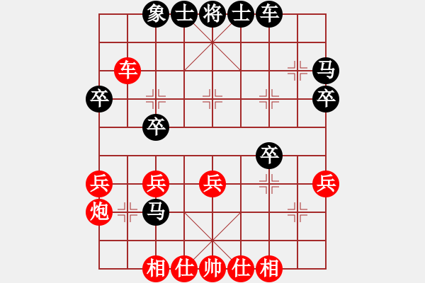 象棋棋譜圖片：進(jìn)馬互進(jìn)七兵[紅屏風(fēng)馬橫車對黑車平象位]紅盤河馬 &實戰(zhàn)WZy001x - 步數(shù)：30 