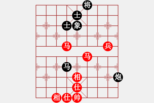 象棋棋谱图片：赢一盘实在难[红先和] -VS- liao_1709[黑] 五八炮互进三兵对屏风马 - 步数：79 