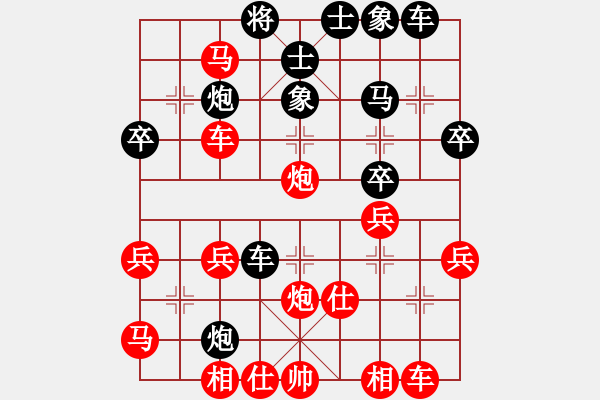 象棋棋譜圖片：八步浮雕(初級)-負(fù)-黃昏倚蘭醉(人王)(五七炮對屏風(fēng)馬進(jìn)７卒炮8進(jìn)4紅兵5進(jìn)1) - 步數(shù)：40 