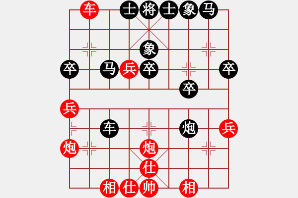 象棋棋譜圖片：中炮直車七路馬對(duì)屏風(fēng)馬雙炮過(guò)河 ( 紅進(jìn)中兵 )   石欠人木幾(4段)-和-和棋生財(cái)(6段) - 步數(shù)：40 