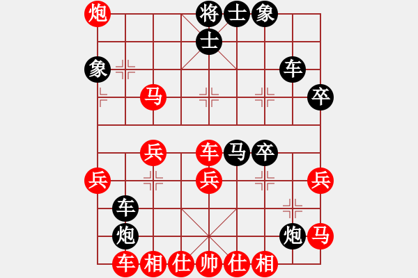 象棋棋譜圖片：59炮過(guò)河車對(duì)屏風(fēng)馬平炮兌車（炮打中卒飛右相對(duì)炮打3兵黑7卒渡河）1 - 步數(shù)：40 