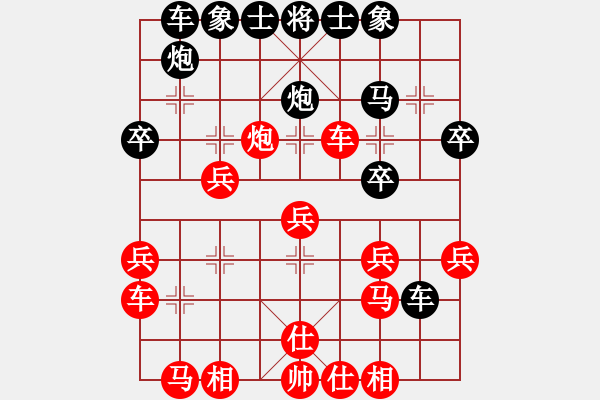 象棋棋譜圖片：東方一條龍(月將)-負(fù)-發(fā)發(fā)發(fā)(9段)中炮過河車互進(jìn)七兵對(duì)屏風(fēng)馬平炮兌車 紅進(jìn)中兵對(duì)黑馬3退5 - 步數(shù)：30 