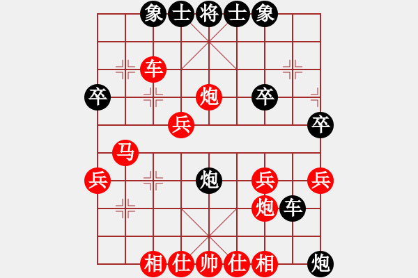 象棋棋譜圖片：列炮8 未開車進七兵攻巡河車進馬打車 變10 - 步數(shù)：30 