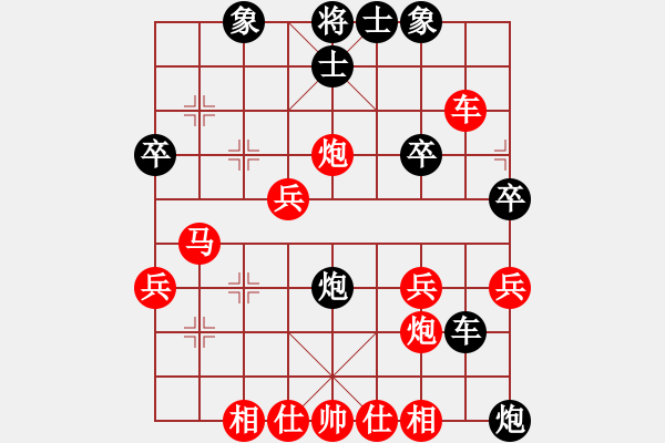 象棋棋譜圖片：列炮8 未開車進七兵攻巡河車進馬打車 變10 - 步數(shù)：33 