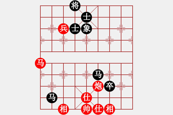 象棋棋譜圖片：開心的日子(日帥)-和-未來(lái)戰(zhàn)士(9段)五六炮左邊馬對(duì)屏風(fēng)馬 黑進(jìn)７卒右直車右炮過(guò)河 - 步數(shù)：100 