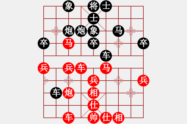 象棋棋譜圖片：池中清水[紅先和] -VS- 黃老虎-1412[黑] 順炮直車對橫車 紅巡河車 - 步數：40 