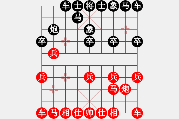 象棋棋譜圖片：第三回合黑方走馬8進(jìn)7有問題。不過，如果這步棋走馬2進(jìn)4，黑方接下來局面仍然被動(dòng)。 - 步數(shù)：10 