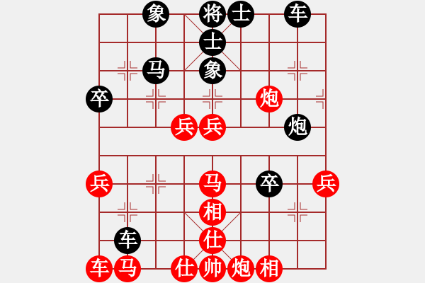 象棋棋譜圖片：中炮過河車互進(jìn)七兵對(duì)屏風(fēng)馬平炮兌車（急進(jìn)中兵黑馬退窩心）  長(zhǎng)白野狼(4段)-和-松篷白雪(9段) - 步數(shù)：40 