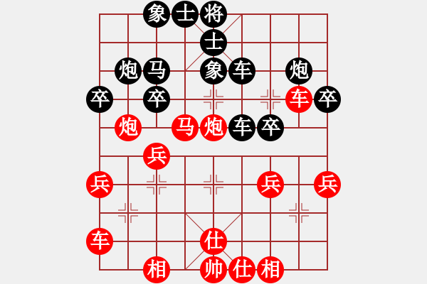 象棋棋譜圖片：20170419 先勝天天業(yè)6-1 中炮過(guò)河車(chē)對(duì)屏風(fēng)馬左馬盤(pán)河左象 兵五進(jìn)一 車(chē)1進(jìn)1 兵五進(jìn)一 卒 - 步數(shù)：30 