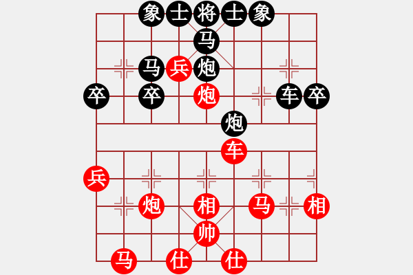 象棋棋譜圖片：五七炮對反宮馬（旋風12層先勝巫師5.33業(yè)余級） - 步數(shù)：40 