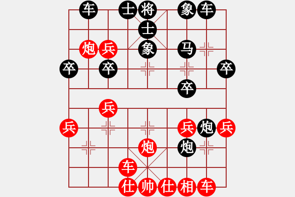 象棋棋譜圖片：午夜狂奔紅勝毛頭【中炮七路馬對屏風(fēng)馬 紅進(jìn)中兵對黑雙炮過河】 - 步數(shù)：30 