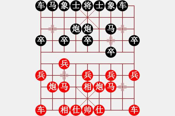 象棋棋譜圖片：士角炮對(duì)黑炮8平5形成紅先手反宮馬_紅先飛相之黑卒7進(jìn)156炮邊馬 - 步數(shù)：10 