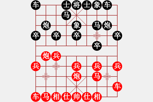 象棋棋譜圖片：JJI中炮進七兵巡河炮橫車對左馬挺7卒右象拐角馬 - 步數(shù)：10 