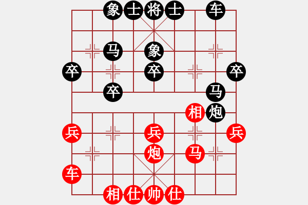 象棋棋譜圖片：屏風(fēng)馬應(yīng)五七炮進(jìn)七兵（QQ業(yè)五升業(yè)六評測對局）黑勝 - 步數(shù)：30 