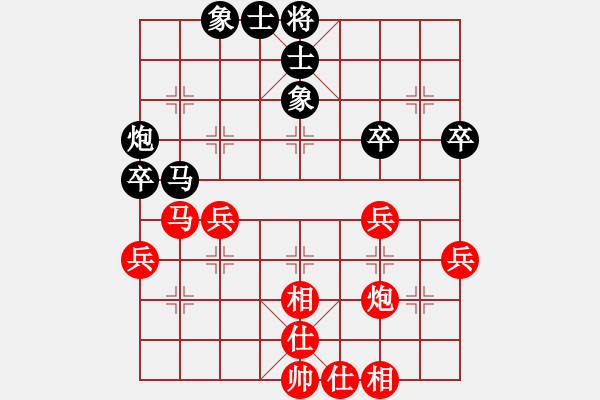 象棋棋譜圖片：葬心紅和毛振海〖中炮過河車互進(jìn)七兵對(duì)屏風(fēng)馬平炮兌車 紅左邊炮對(duì)黑退邊炮上右士右直車〗 - 步數(shù)：58 