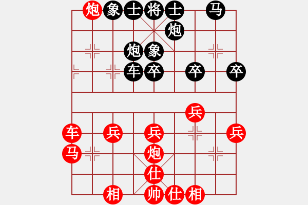 象棋棋譜圖片：五七炮互進三兵對屏風馬邊卒右馬外盤河 黑車1進3 馬2進1溫柔斬(天罡)-勝-友幫比賽三(電神) - 步數(shù)：40 