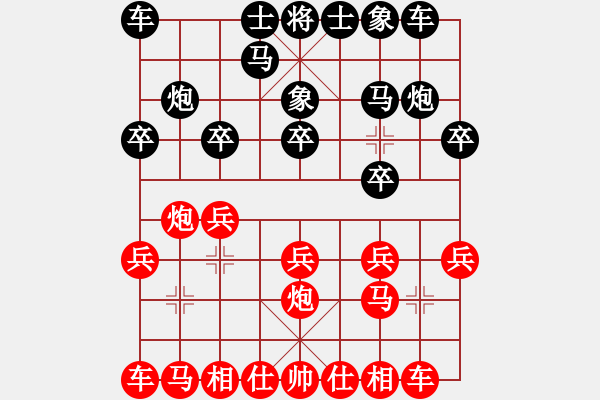 象棋棋譜圖片：JJG中炮進(jìn)七兵巡河炮直車(chē)巡河對(duì)左馬挺7卒右象拐角馬兌3卒 - 步數(shù)：10 