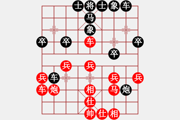 象棋棋譜圖片：中炮進(jìn)七兵過(guò)河車(chē)對(duì)屏風(fēng)馬右象 - 步數(shù)：30 