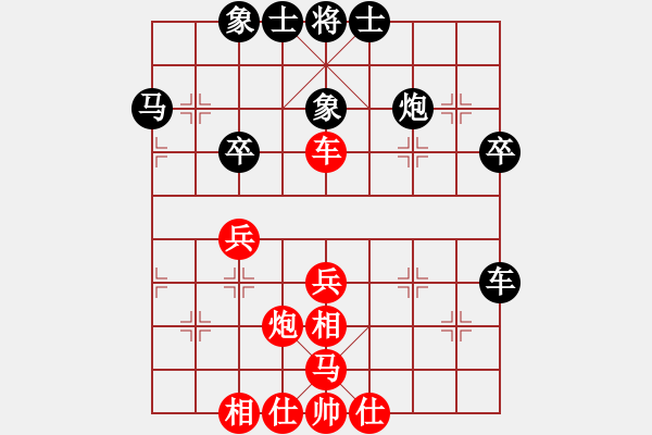 象棋棋譜圖片：頂尖對(duì)局飛相對(duì)炮2平3，紅車九進(jìn)一變。。。。?？喙?5段)-和-寶坻夜襲隊(duì)(5段) - 步數(shù)：50 