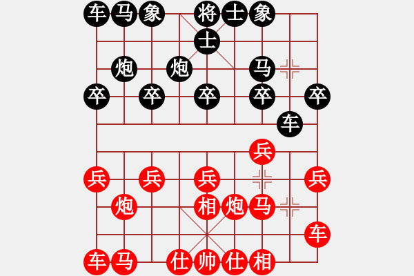 象棋棋譜圖片：先手士角炮反宮馬橫車(chē)對(duì)黑過(guò)宮炮雙正馬黑退炮打車(chē) - 步數(shù)：10 