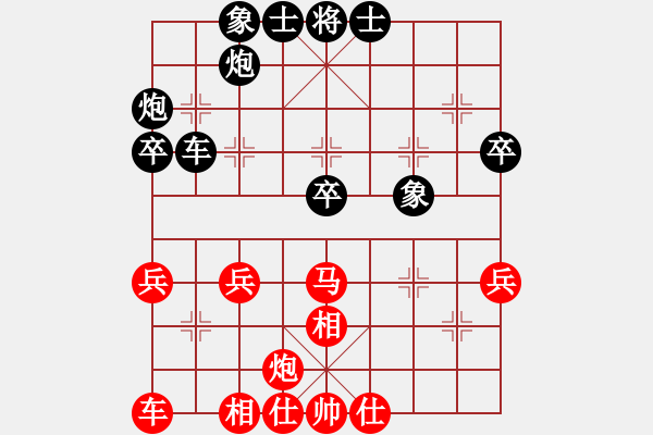 象棋棋譜圖片：JEG五六炮正馬過河車進中兵對屏風(fēng)馬挺7卒直車右邊炮退左炮 - 步數(shù)：40 