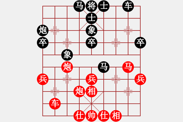 象棋棋譜圖片：齊魯弈林壹(7段)-和-聯(lián)想(8段)中炮右橫車對屏風馬 紅巡河炮 - 步數(shù)：40 