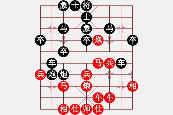 象棋棋譜圖片：五八3.左直。炮七平三。車一進一。車八進一。馬三進四。車一平三。車八平四。炮三平四 - 步數(shù)：30 