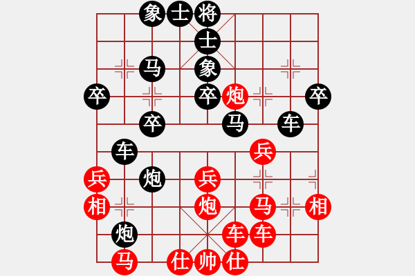 象棋棋譜圖片：五八3.左直。炮七平三。車一進一。車八進一。馬三進四。車一平三。車八平四。炮三平四 - 步數(shù)：36 