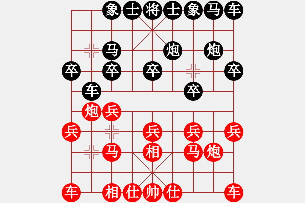 象棋棋谱图片：官所第二[红] -VS- 池中清水[黑] 飞相对右过宫炮 - 步数：10 