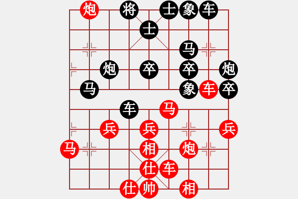 象棋棋譜圖片：中炮三兵飛馬奔槽對(duì)屏風(fēng)馬補(bǔ)右士分析 - 步數(shù)：40 