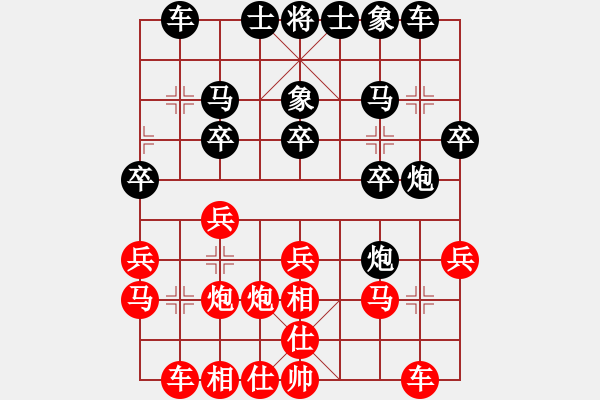 象棋棋譜圖片：JCX五七炮直車進七兵邊馬右仕對屏風馬直車左炮巡河右炮過河 - 步數(shù)：20 