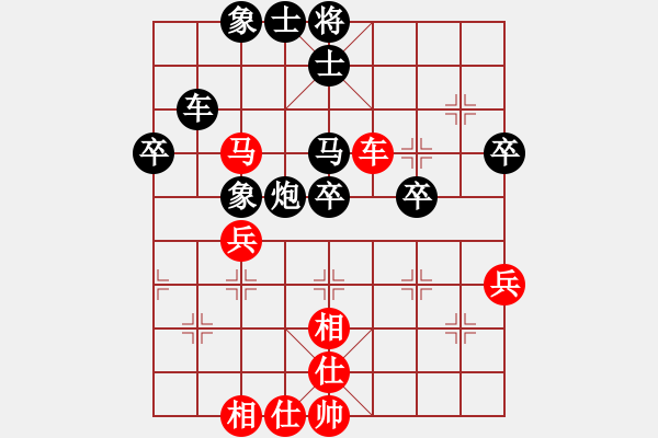 象棋棋譜圖片：JFK中炮雙正馬直橫車進(jìn)七兵左肋車對屏風(fēng)馬雙炮過河打三兵 - 步數(shù)：44 