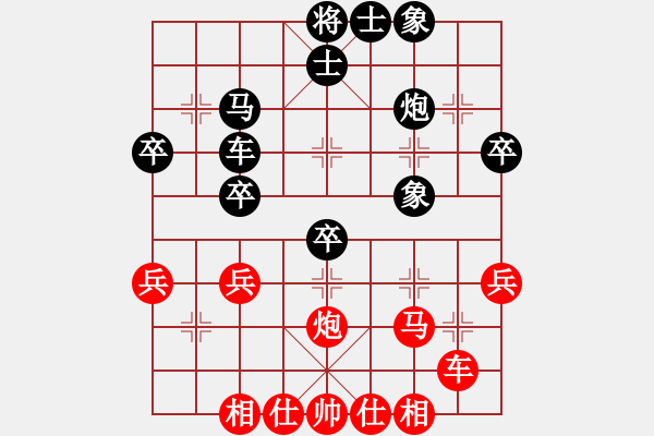 象棋棋譜圖片：58中炮進(jìn)3兵轉(zhuǎn)盤頭馬對屏風(fēng)馬進(jìn)3卒飛右象 - 步數(shù)：40 