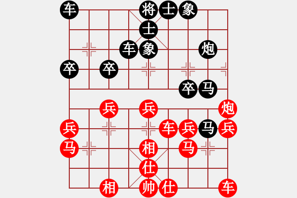 象棋棋譜圖片：卞朋第十八招和第十九招都很差，但第二十四招才是致命的失誤！若車二進(jìn)二，局勢(shì)仍略優(yōu)！ - 步數(shù)：30 