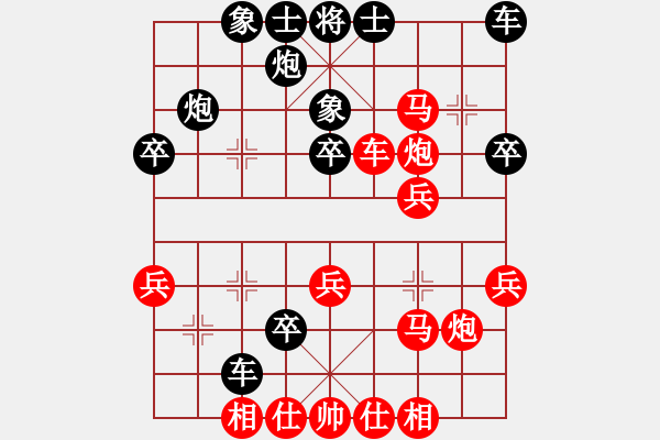 象棋棋譜圖片：五八3.右橫。馬三進四。車九進一。炮八平三。兵三進一。炮五平二。車四進五 - 步數(shù)：40 