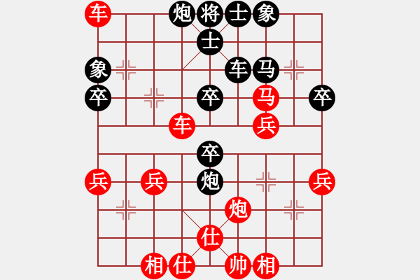 象棋棋譜圖片：順炮直車對(duì)黑左橫車進(jìn)3卒35炮（紅優(yōu)） - 步數(shù)：47 