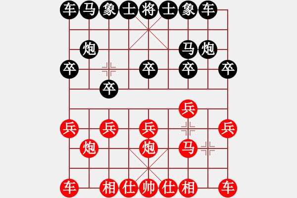 象棋棋譜圖片：讓單馬橫車進(jìn)三兵對屏風(fēng)馬3卒進(jìn)外馬封車局 - 步數(shù)：10 