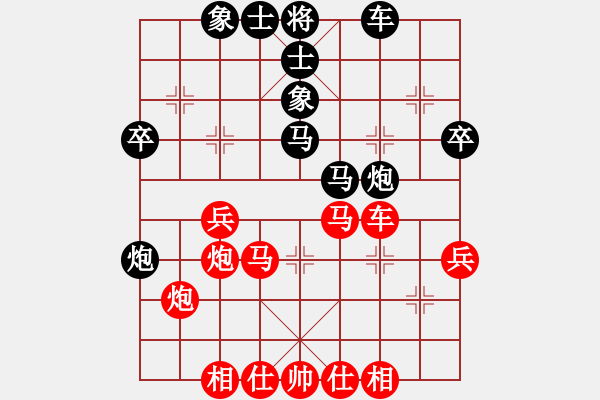 象棋棋譜圖片：五六炮進(jìn)七兵對(duì)屏風(fēng)馬紅車九進(jìn)二（和棋） - 步數(shù)：50 