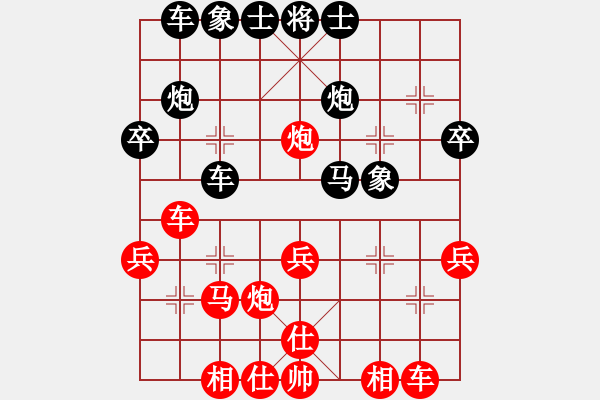 象棋棋譜圖片：中炮直車對反宮馬3卒紅車八進四后黑再挺7卒敗招變化節(jié)點紅炮六進五正招 - 步數(shù)：30 