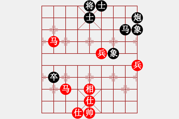 象棋棋譜圖片：你太有才(6段)-和-天使情人(9段) 五八炮互進(jìn)三兵對(duì)屏風(fēng)馬 紅左邊馬對(duì)黑兌７卒 - 步數(shù)：80 