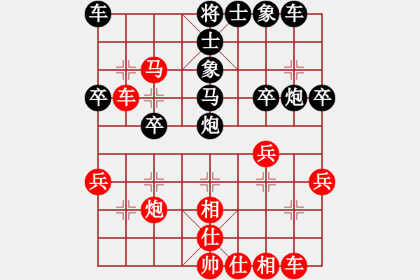 象棋棋譜圖片：四夏灑夕陽(yáng)(月將)-負(fù)-南海棋協(xié)(月將)五七炮對(duì)屏風(fēng)馬進(jìn)３卒右馬外盤河 - 步數(shù)：30 