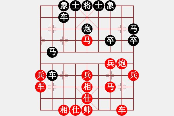 象棋棋譜圖片：黃繼光堵機(jī)槍[-](業(yè)余五級(jí)) 勝 奇正花木[1335891679](業(yè)余五級(jí)) - 步數(shù)：30 